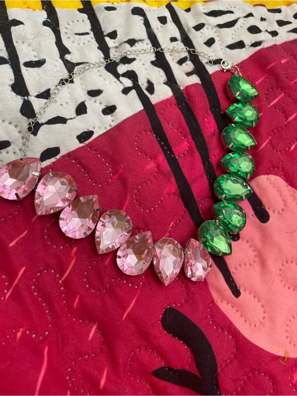 Source Unknown Pink and Green Teardrop Crystal Necklace
